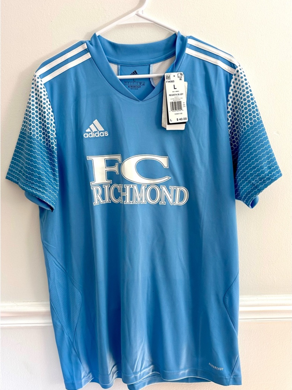 NWT Adidas Regista 20 Jersey Men’s Large FC Richmond Blue White #9